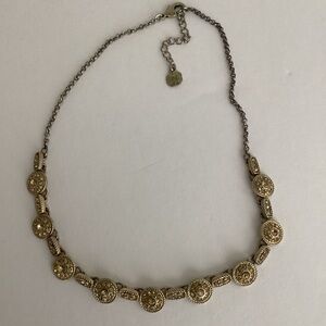 Vintage Monet Choker Necklace Gold Tone Amber Crystal Medallion Lobster  Claw